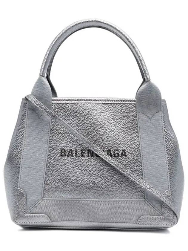Luxury Balenciaga Navy Cabas XS Leather Tote Bag Grey