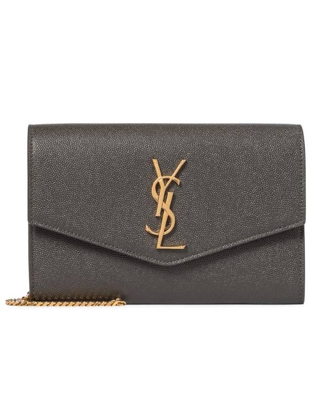 Luxury Saint Laurent Monogram Uptown Chain Embossed Leather Long Wallet Storm Gold
