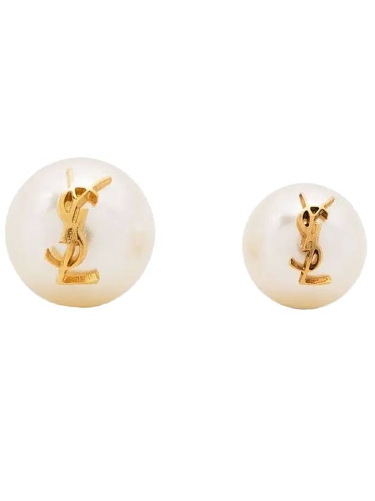 Luxury Saint Laurent Cassandre Pearl Earrings in Metal Gold And Cream
