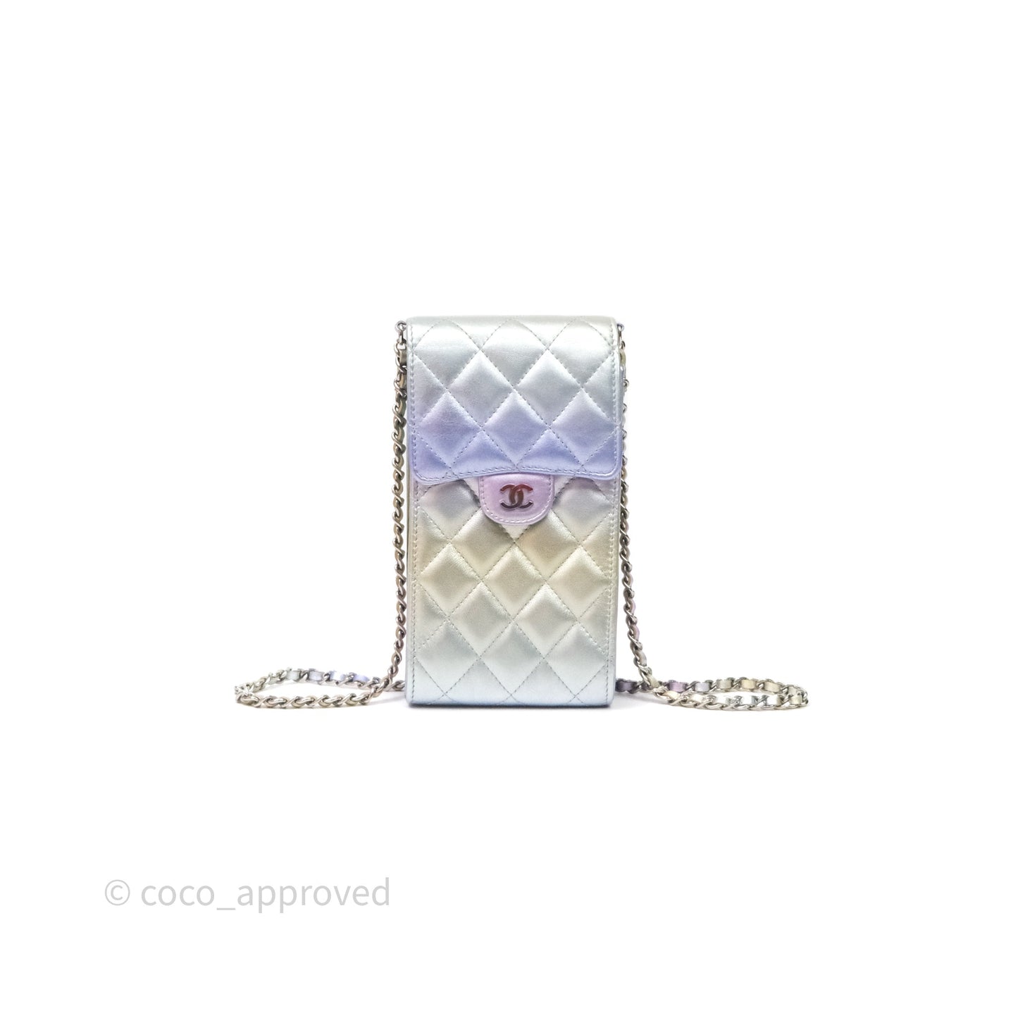 Chanel Classic Quilted Metallic Rainbow Lambskin Phone Holder Rainbow Hardware