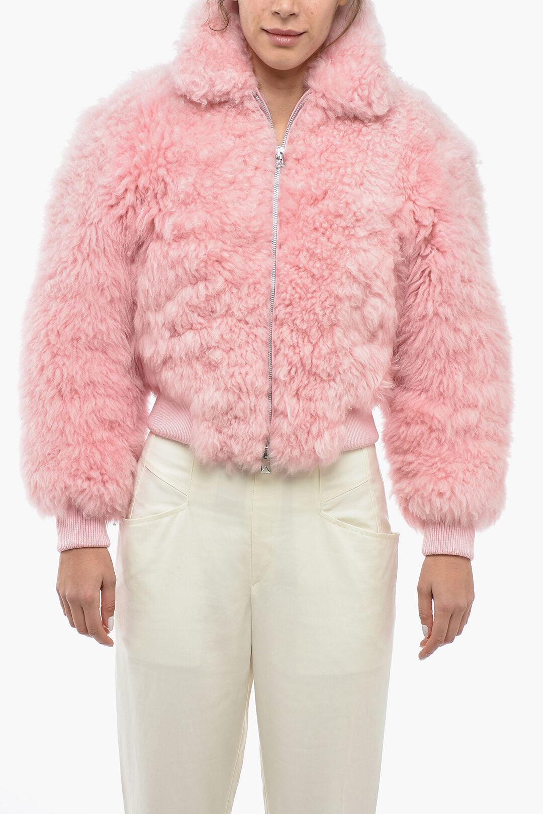 Luxury Bottega Veneta Lamb Fur Cropped Jacket