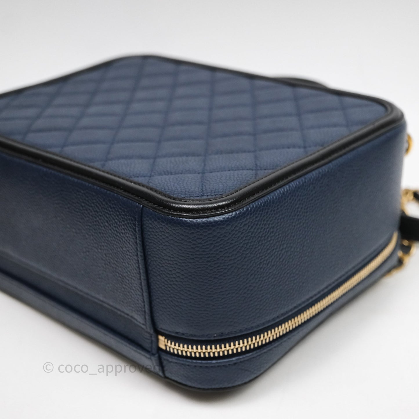 Chanel Quilted Large CC Filigree Vanity Case Navy Black Caviar
