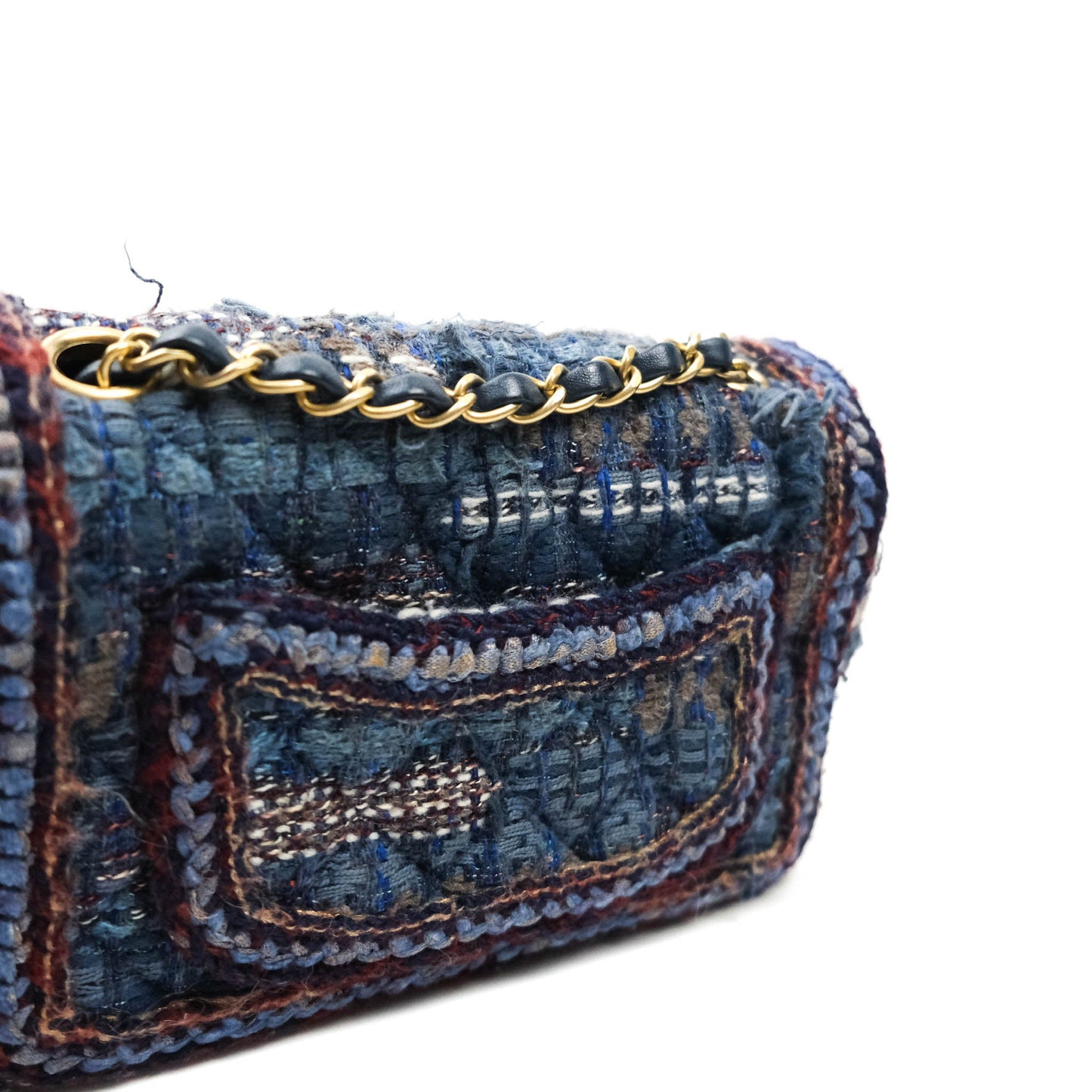 Chanel Quilted Mini Rectangular Navy Tweed Gold Hardware