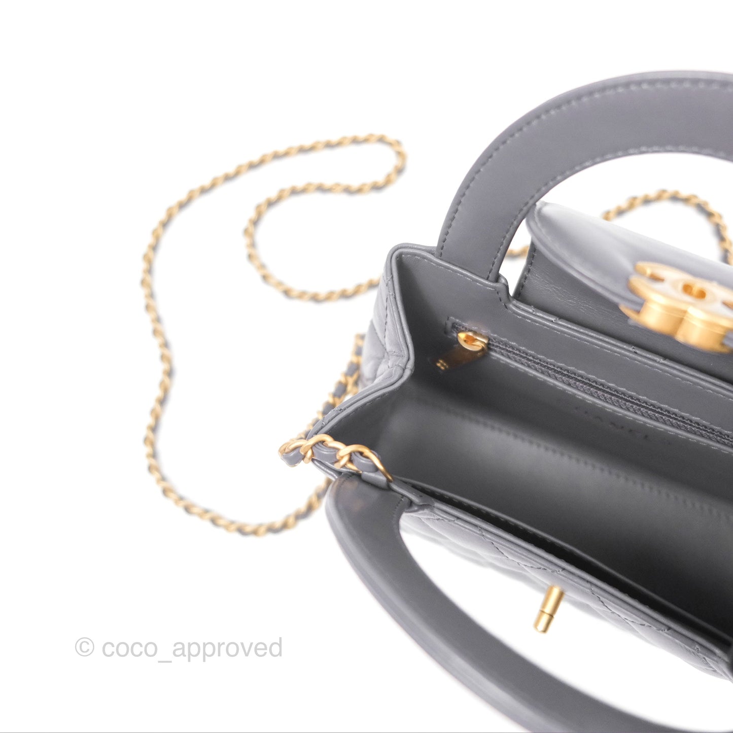Chanel Kelly Bag Quilted Grey Shiny Calfskin Aged Gold Hardware