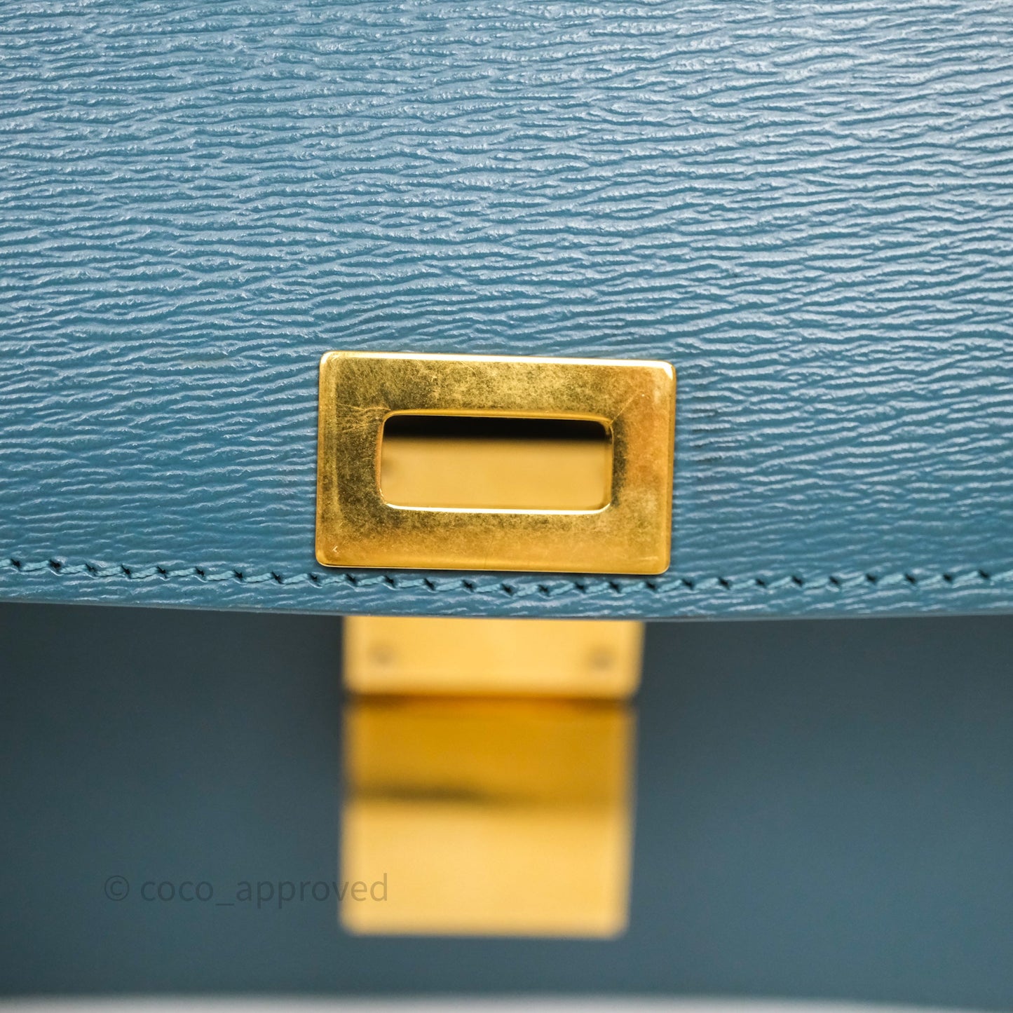 Celine Medium Classic Box Flap Blue Green Calfskin Gold Hardware