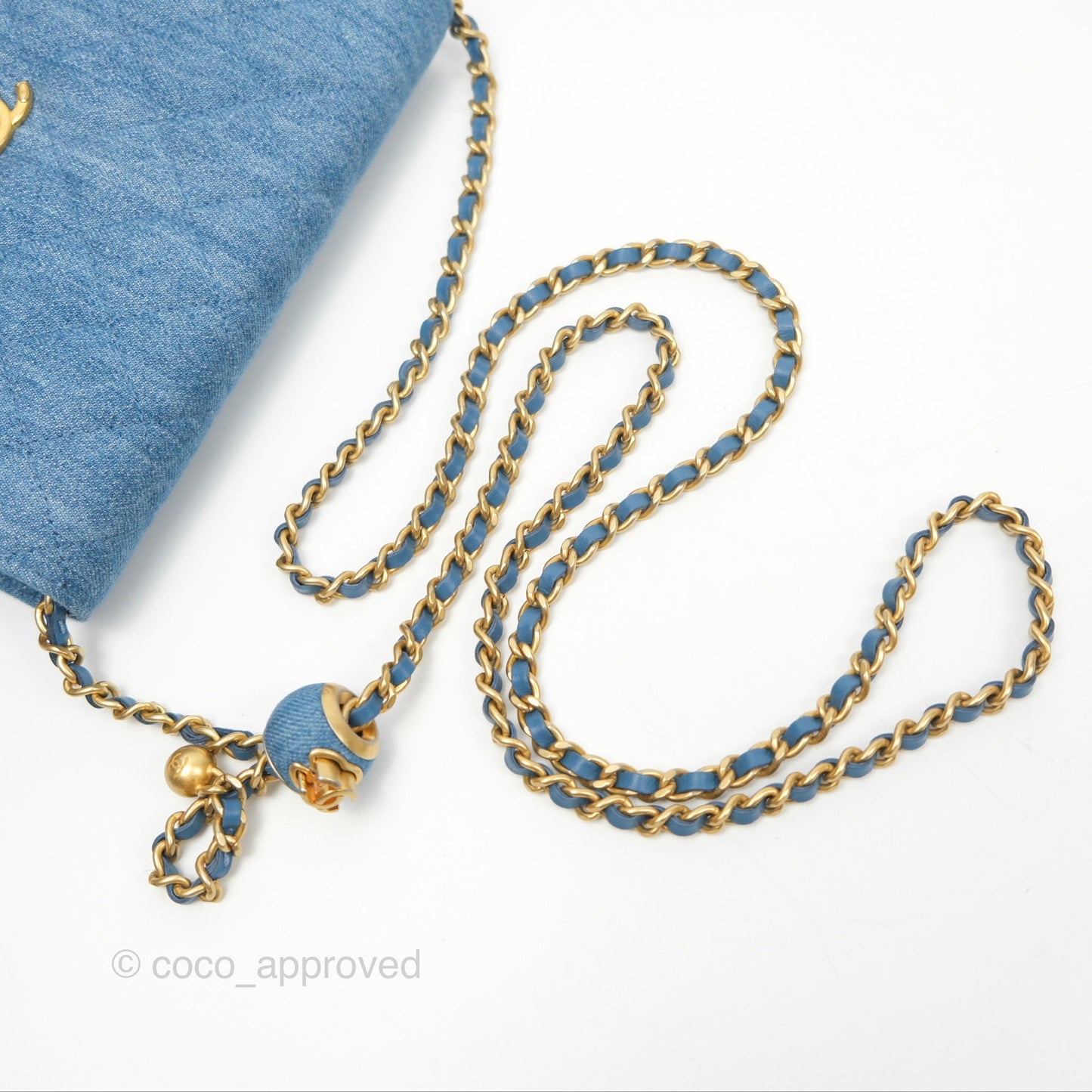 Chanel Quilted Pearl Crush Wallet on Chain WOC Denim Aged Gold Hardware