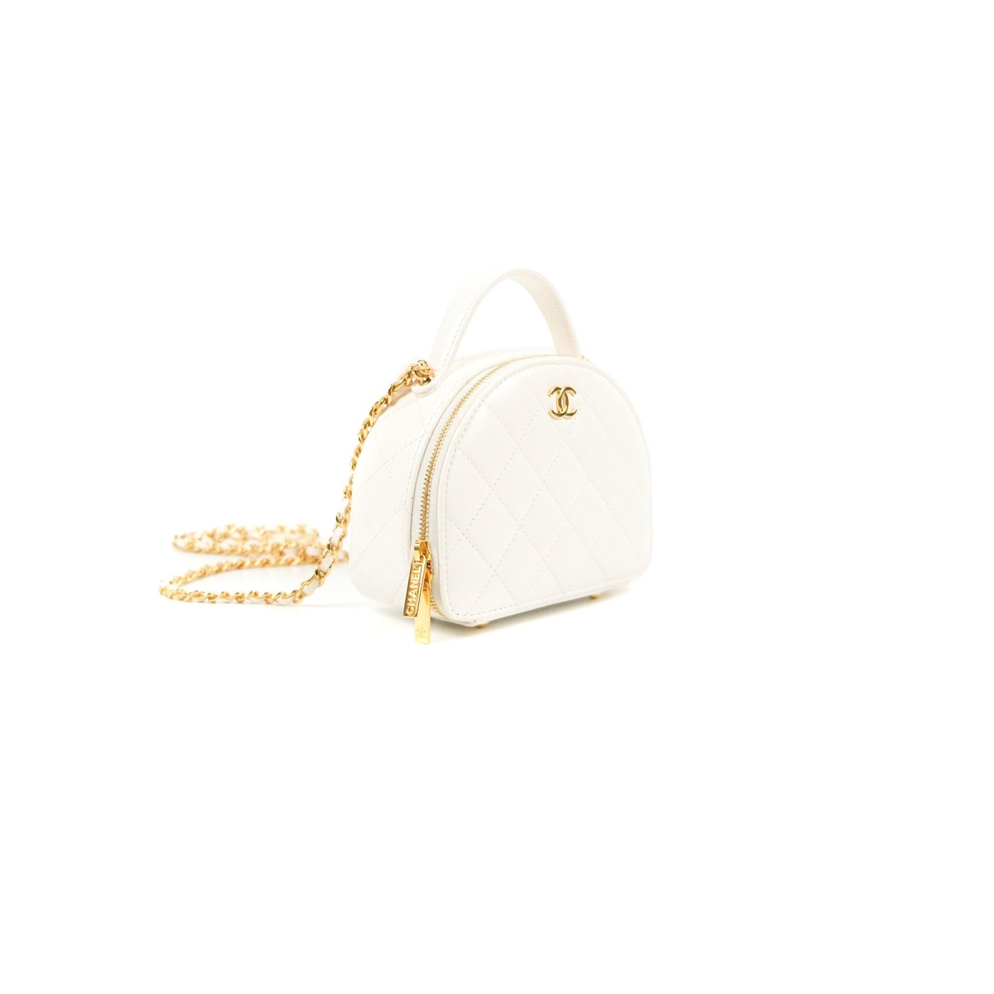Chanel Small Clutch With Chain White Lambskin Gold Hardware 23C