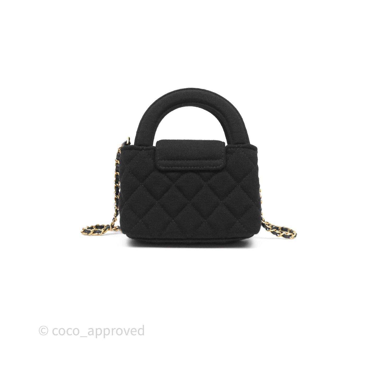 Chanel Mini Nano Kelly Bag Black Jersey Aged Gold Hardware 23K