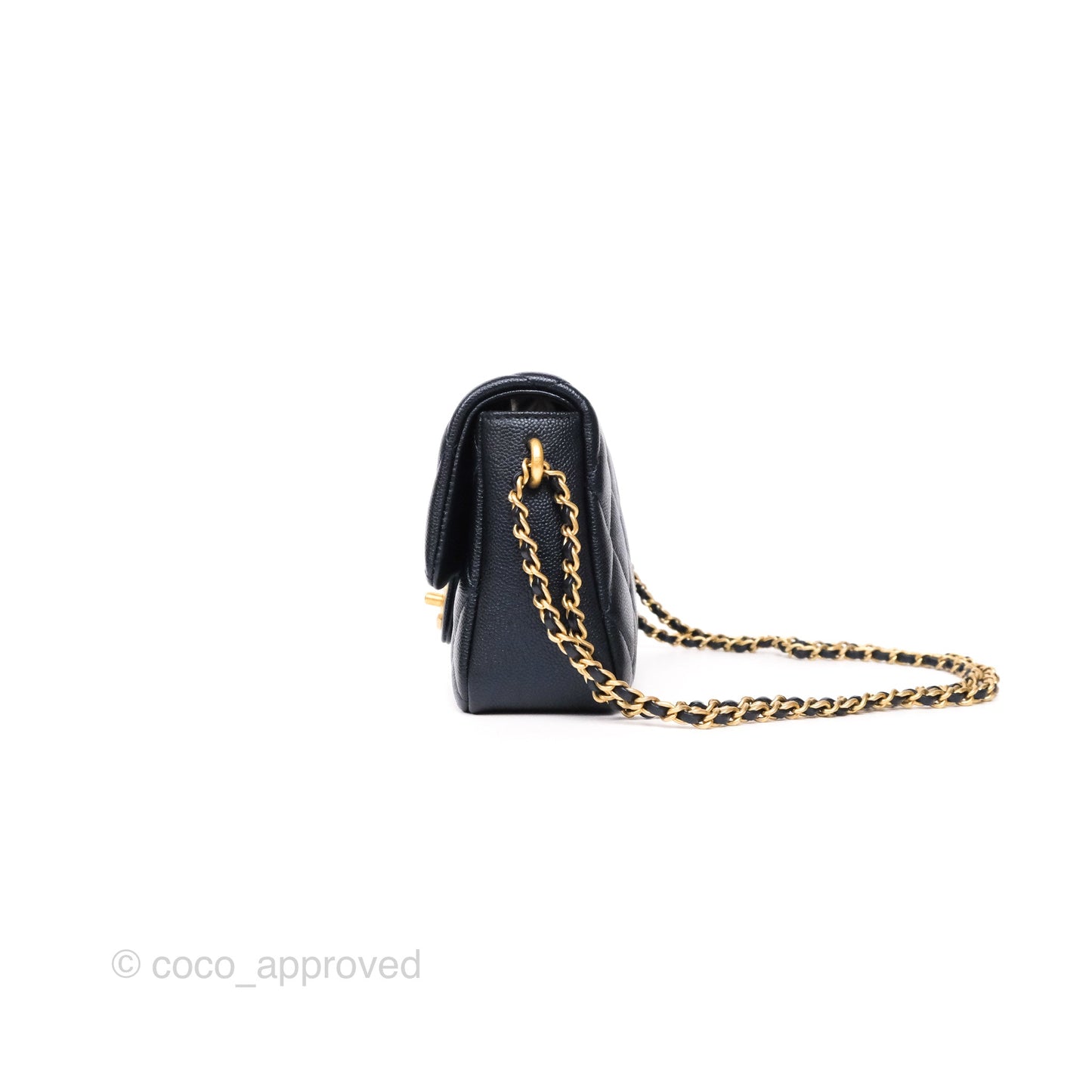 Chanel My Perfect Mini Flap Quilted Iridescent Navy Caviar Aged Gold Hardware