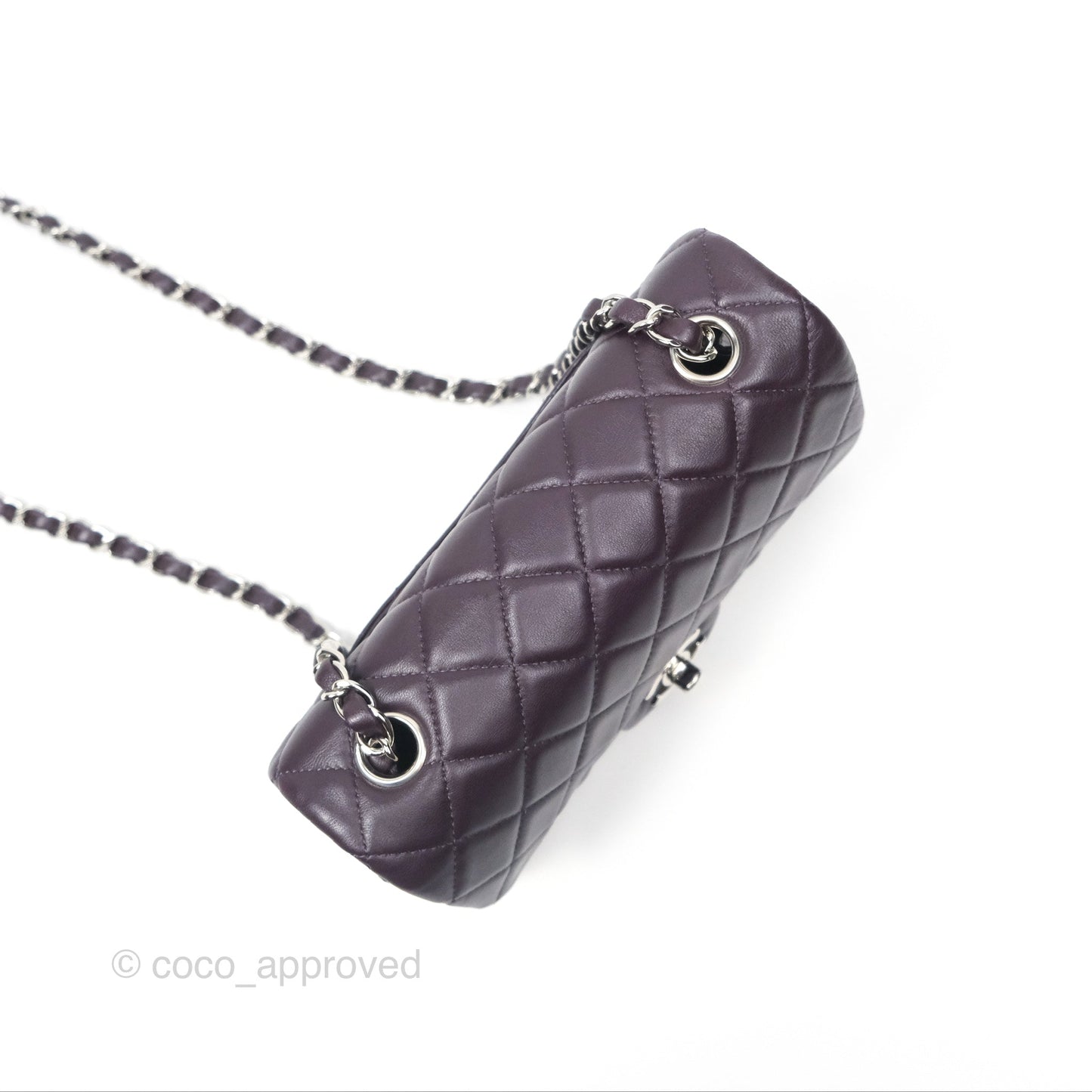 Chanel Mini Rectangular Quilted Dark Purple Lambskin Silver Hardware
