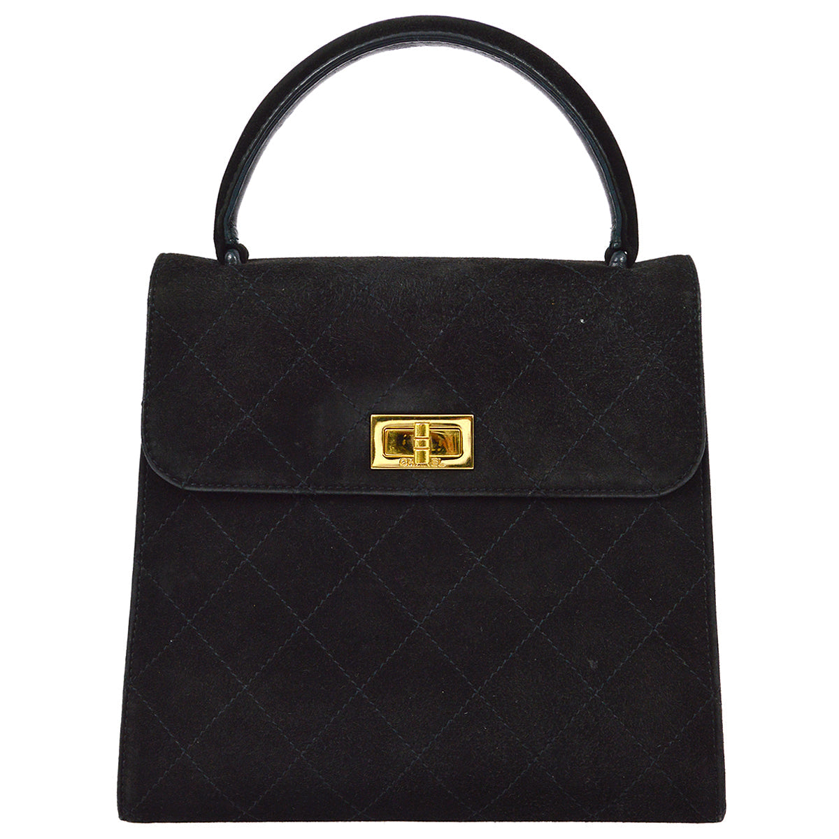 Luxury Chanel 1997-1999 Black Suede Mademoiselle Lock Handbag