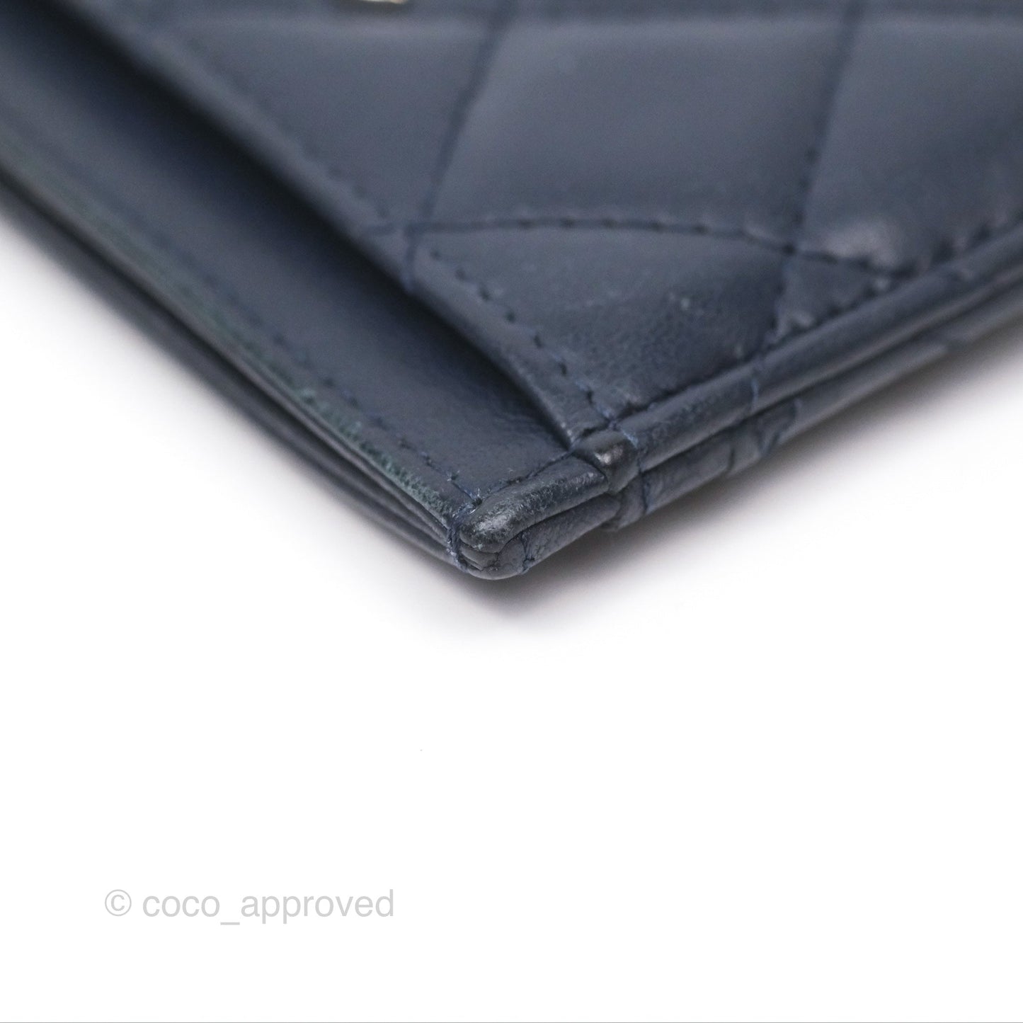 Chanel Quilted Classic Flat Card Holder Navy Sliver Hardware