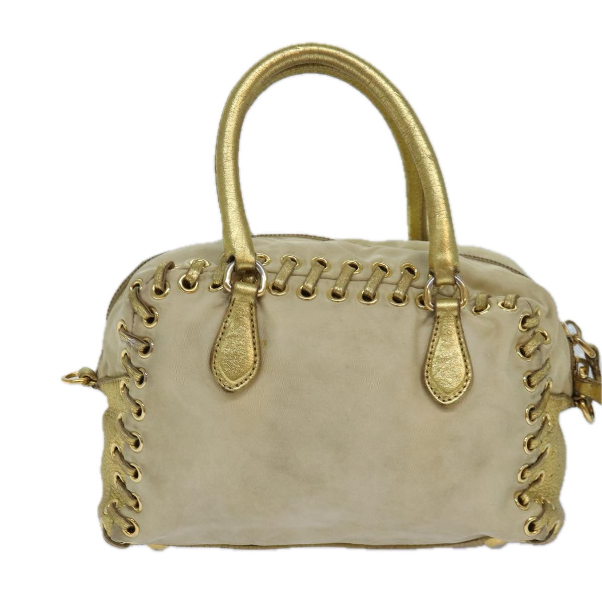 Luxury Prada Hand Bag Nylon 2way Beige Gold  85102