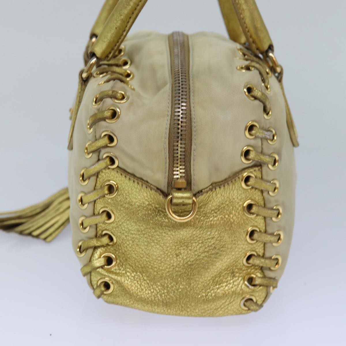 Luxury Prada Hand Bag Nylon 2way Beige Gold  85102