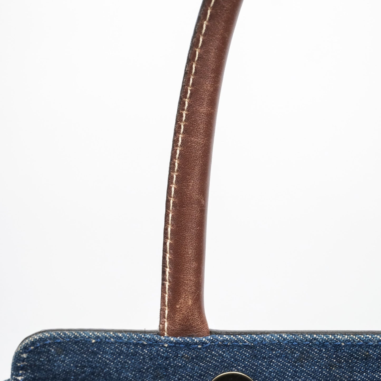Chanel Vintage CC Tote Bag Denim Brown Leather