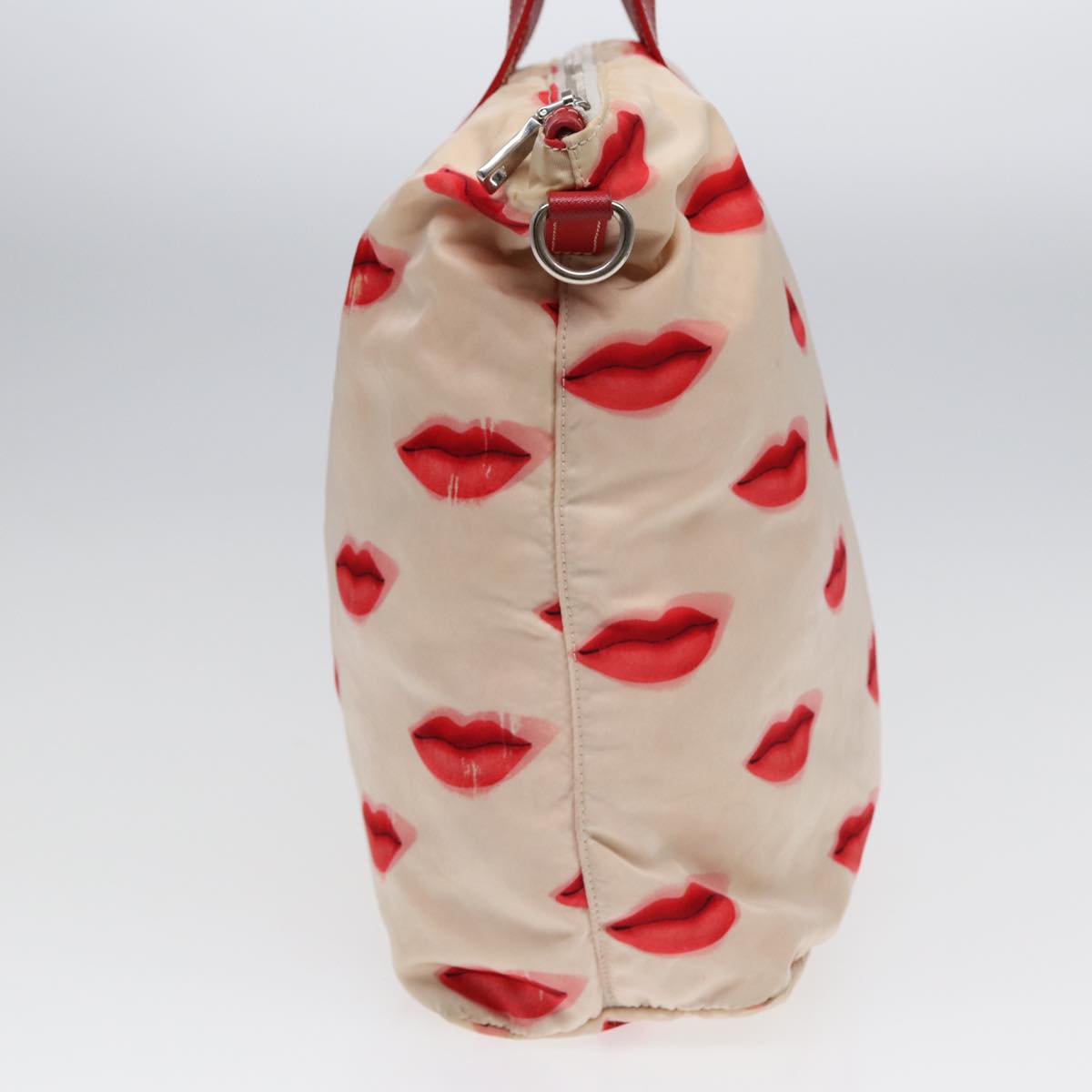 Luxury Prada Hand Bag Nylon 2way Beige Red Silver  85160