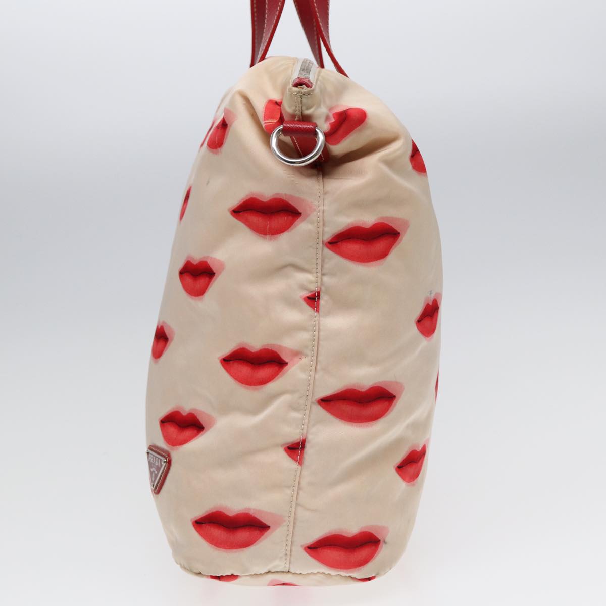 Luxury Prada Hand Bag Nylon 2way Beige Red Silver  85160