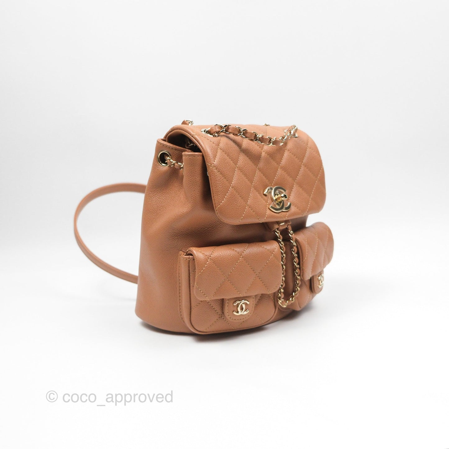 Chanel Duma Backpack Medium Dark Beige Caviar Gold Hardware