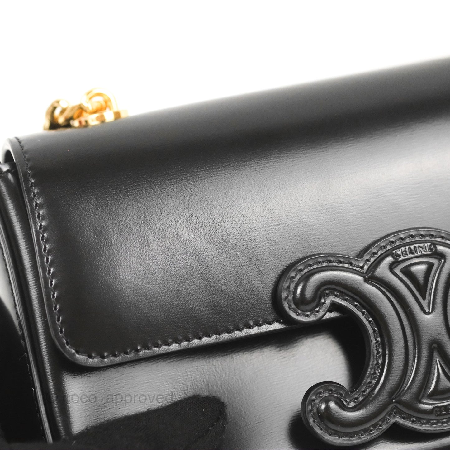 Celine Triomphe Chain Shoulder Bag Black Shiny Calfskin