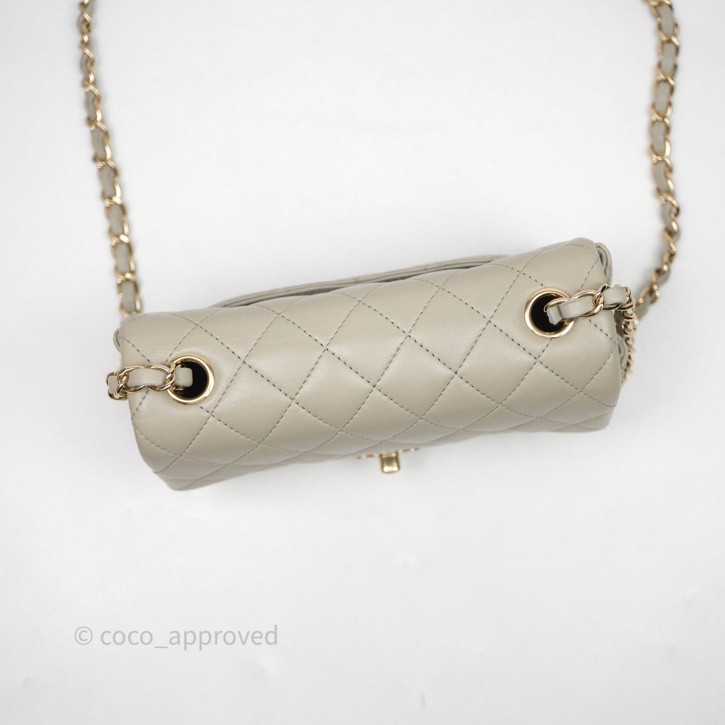 Chanel Mini Rectangular Flap Quilted Light Grey Lambskin Gold Hardware 22C