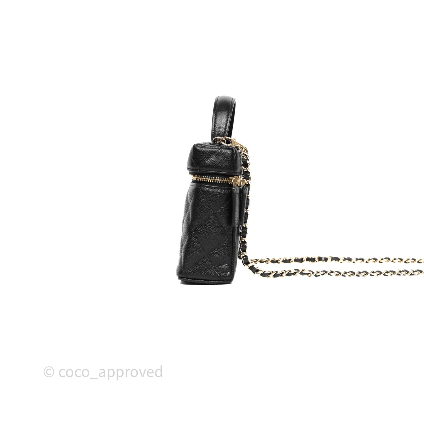 Chanel Top Handle Long Vanity with Chain Black Caviar Gold Hardware