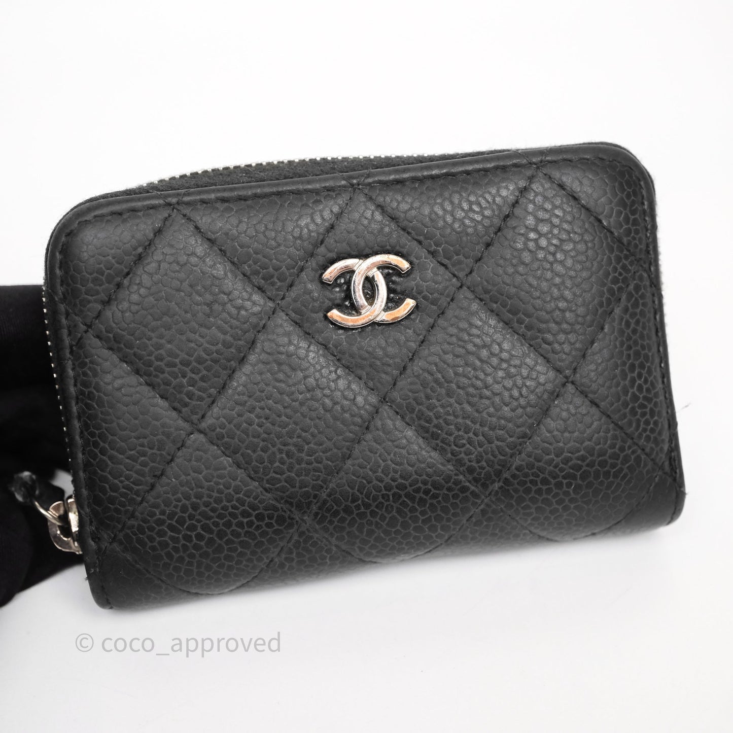 Chanel Classic Zipped Coin Purse Black Caviar Silver Hardware