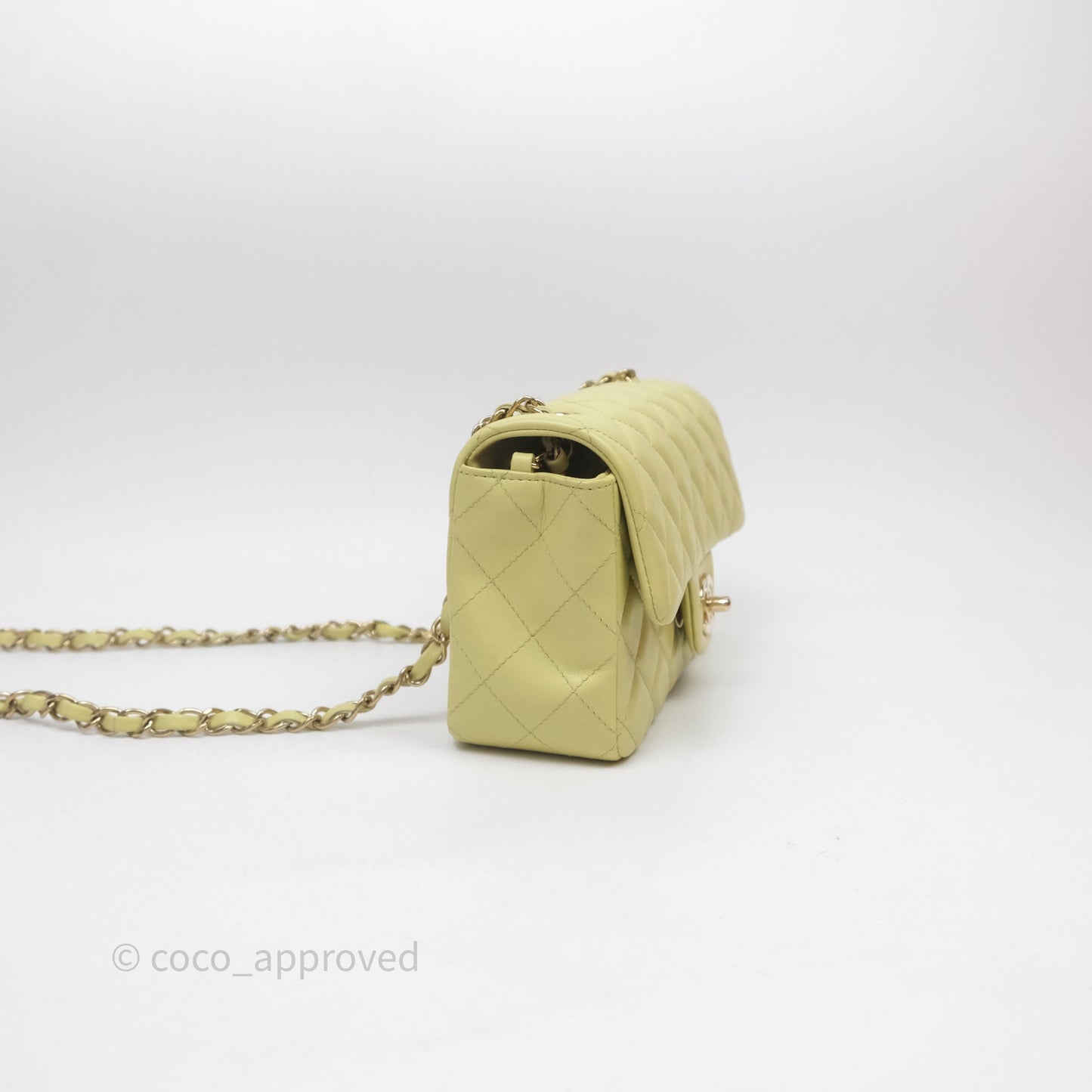 Chanel Mini Rectangular Flap Quilted Green Lambskin Gold Hardware