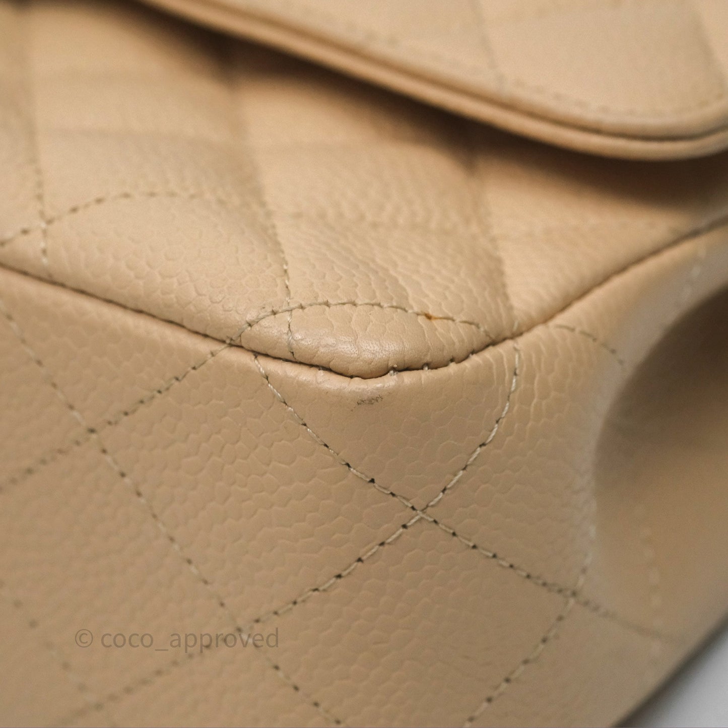 Chanel M/L Medium Classic Flap Quilted Beige Caviar Gold Hardware