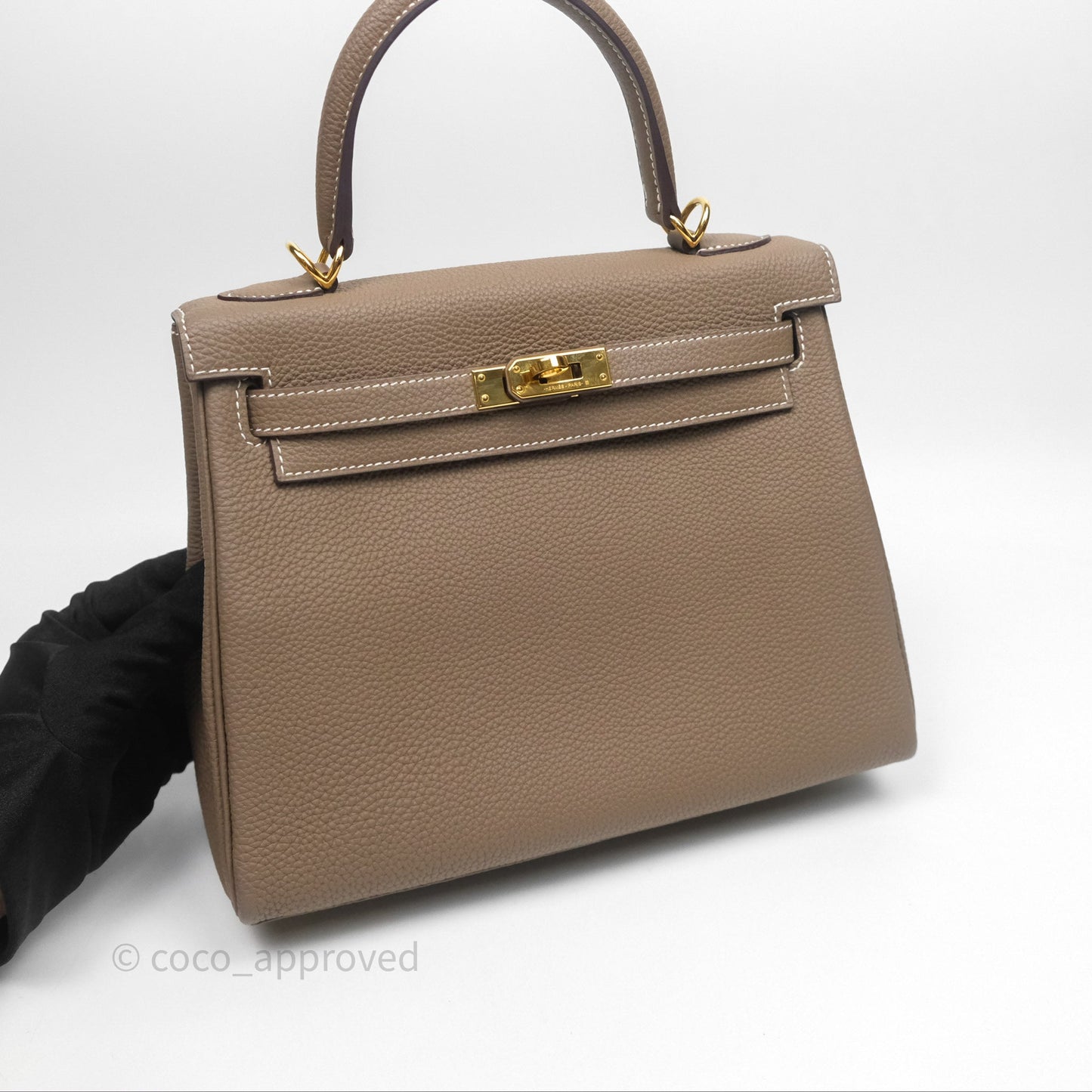 Hermès Retourne Kelly 25 Etoupe 18 Togo Gold Hardware