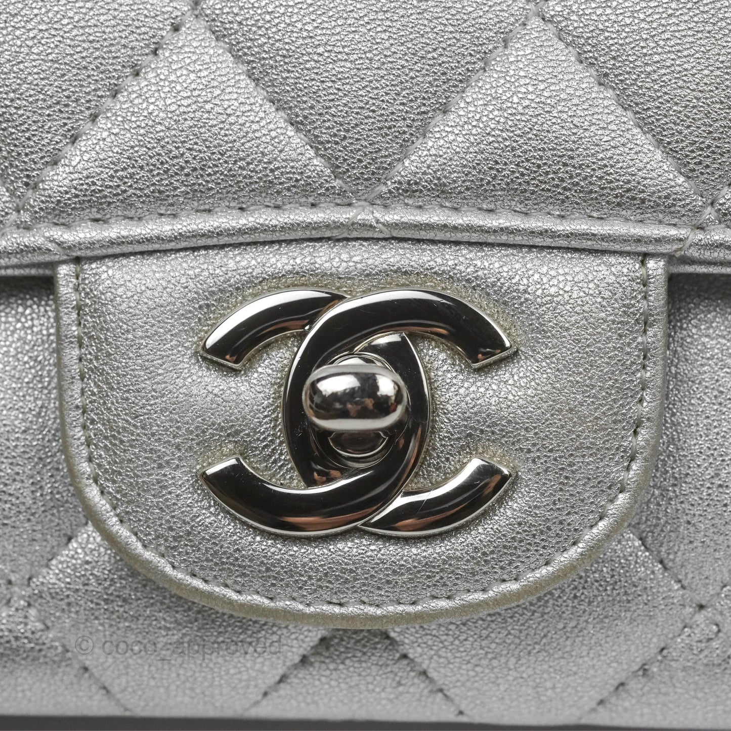 Chanel Classic Quilted Mini Square Flap Silver Lambskin Silver Hardware