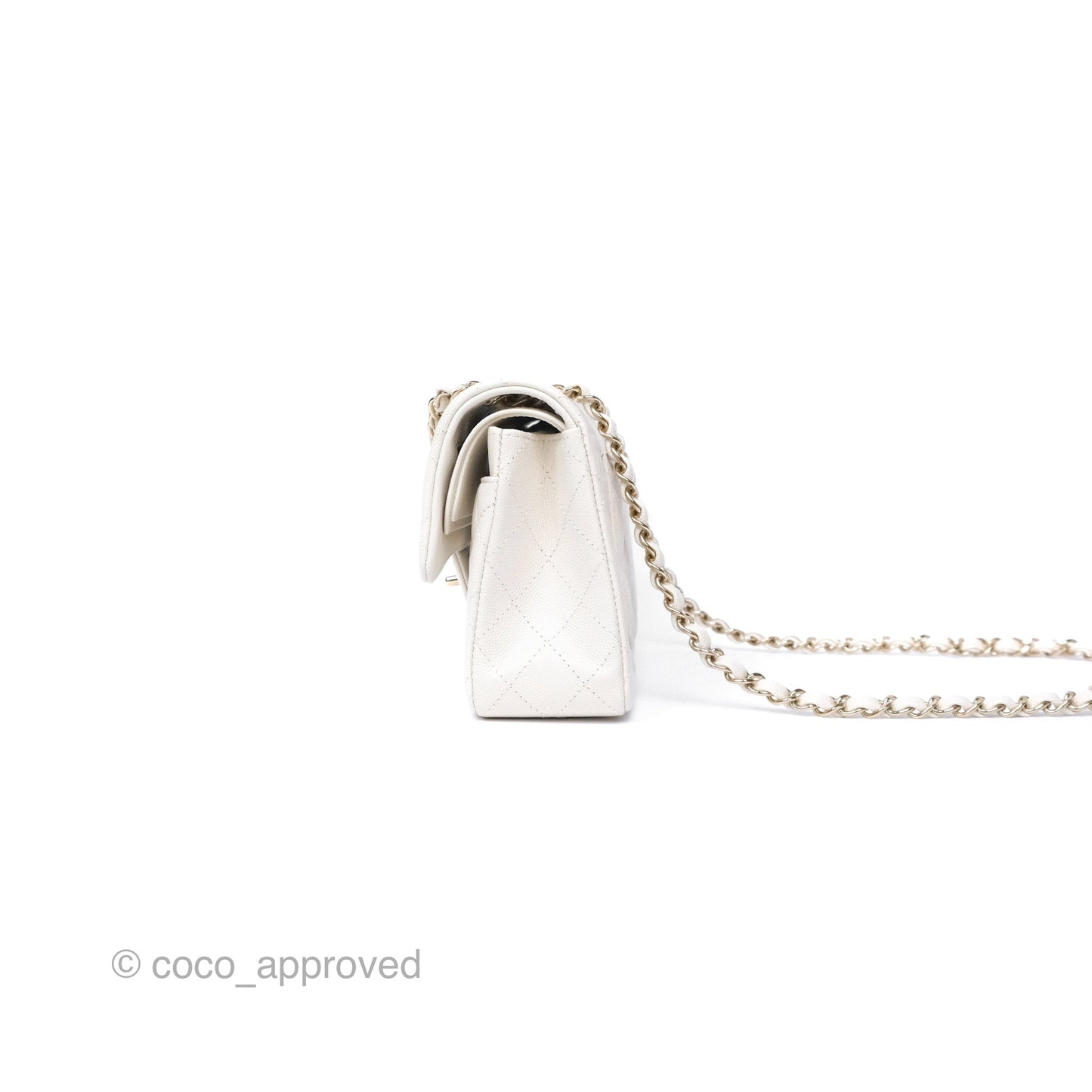 Chanel Small Classic Flap Quilted Ivory White Caviar Gold Hardware