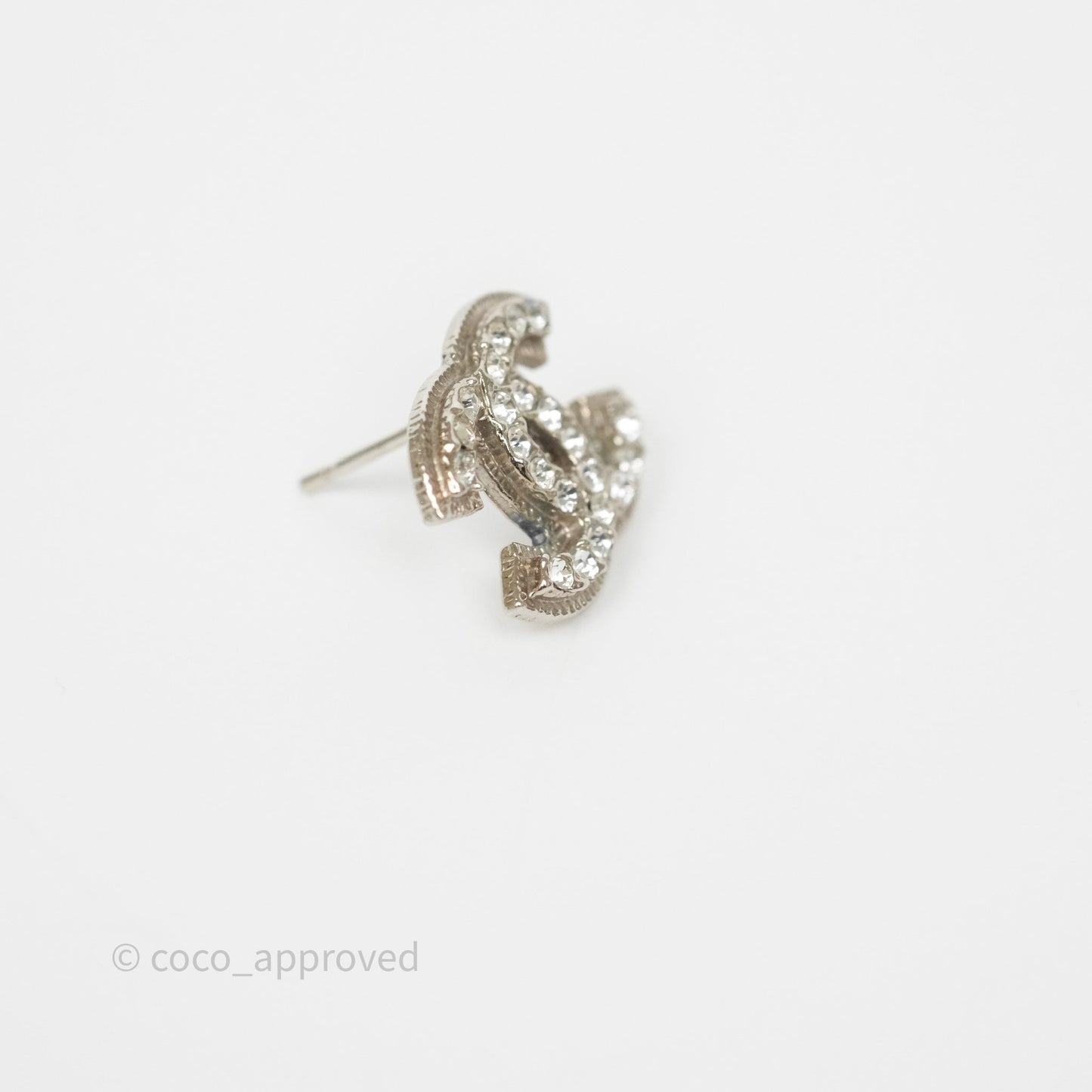 Chanel CC Crystals Earrings Silver Tone 13V