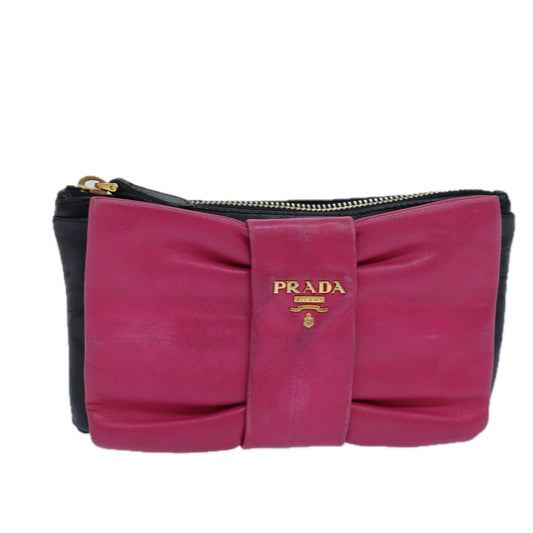 Luxury Prada Pouch Leather Black Pink gold  85225