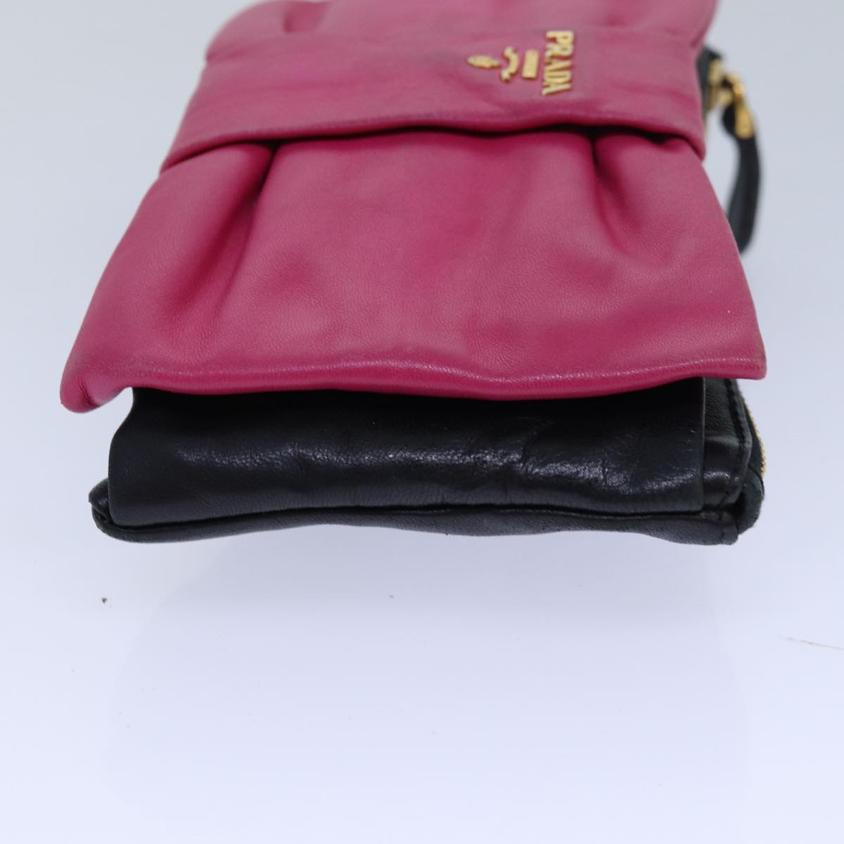 Luxury Prada Pouch Leather Black Pink gold  85225