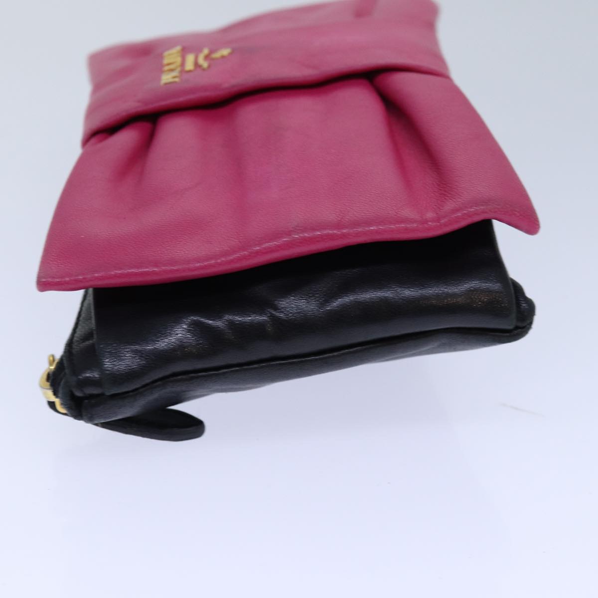 Luxury Prada Pouch Leather Black Pink gold  85225