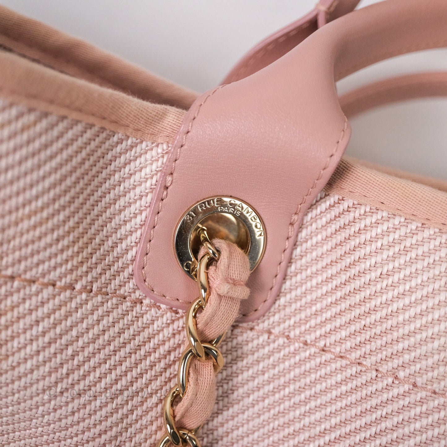Chanel Large Deauville Tote Pink Canvas Gold Hardware