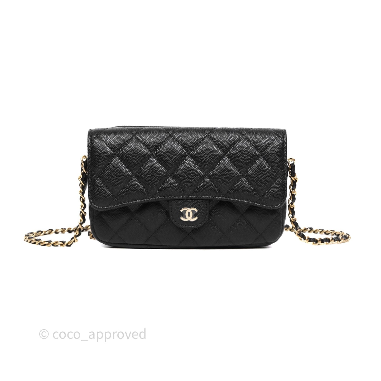 Chanel Classic Flap Phone Holder With Chain Black Caviar Gold Hardware