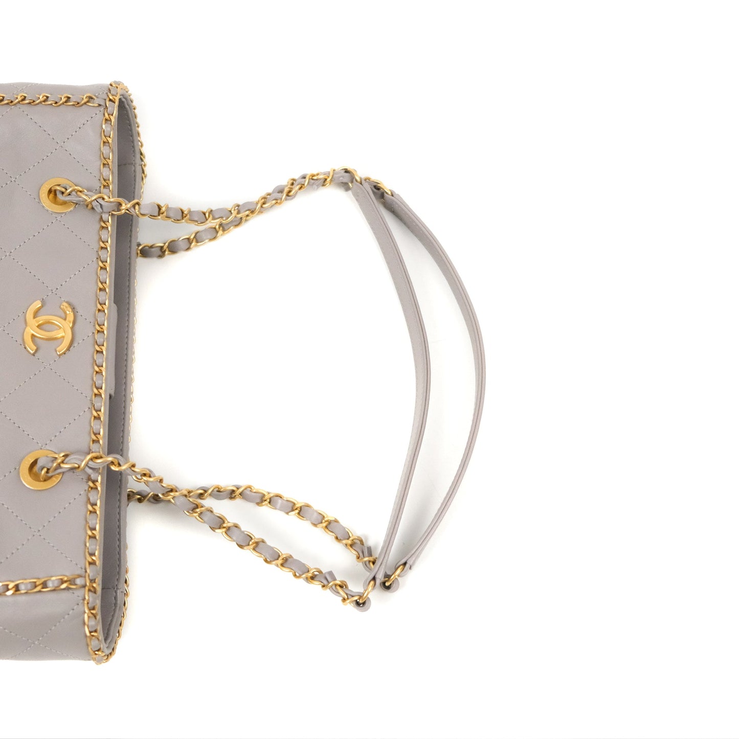 Chanel Small Chain Around Shopping Tote Grey Calfskin Aged Gold Hardware