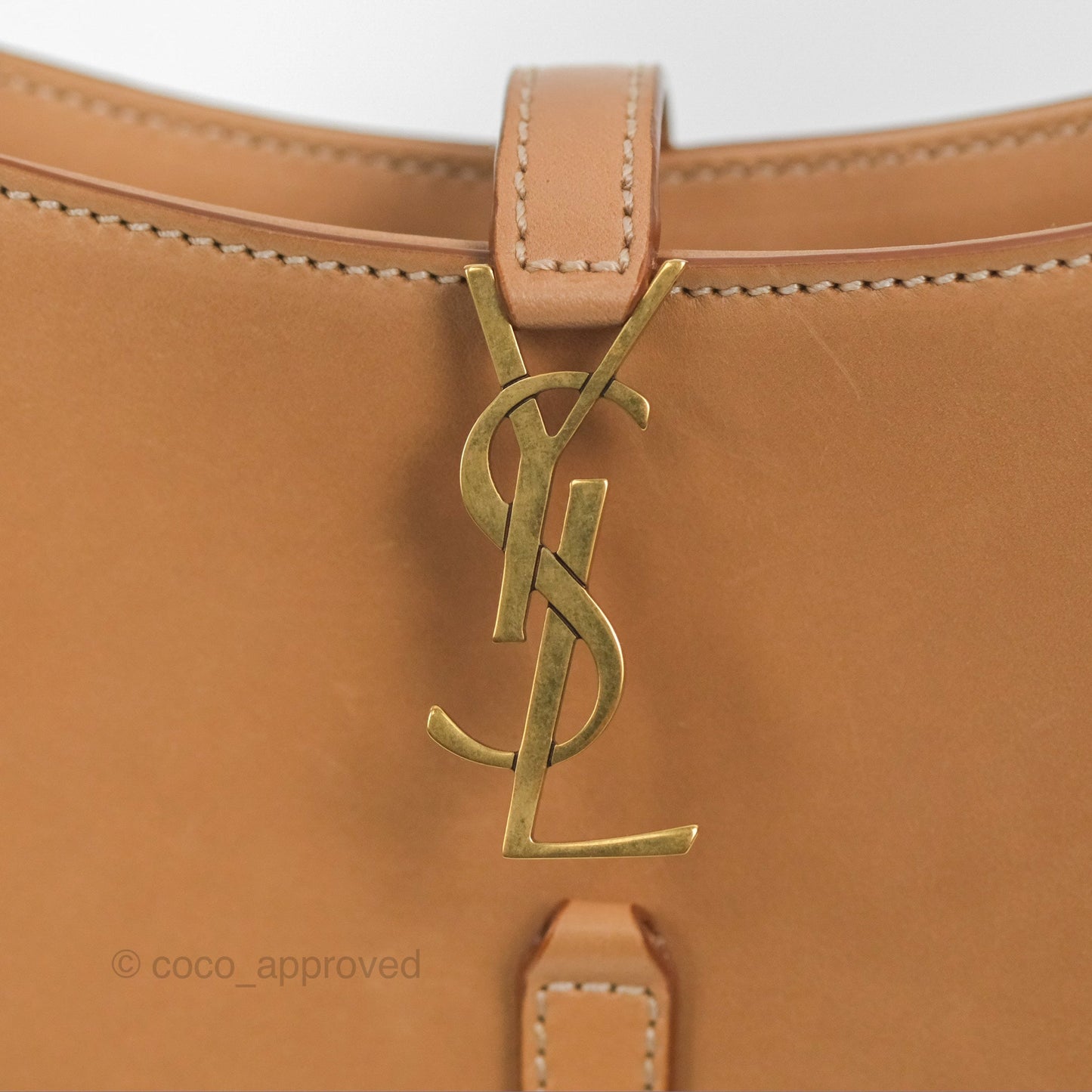 Saint Laurent Mini Le 5 À 7 Tan Calfskin Bronze Brass Hardware