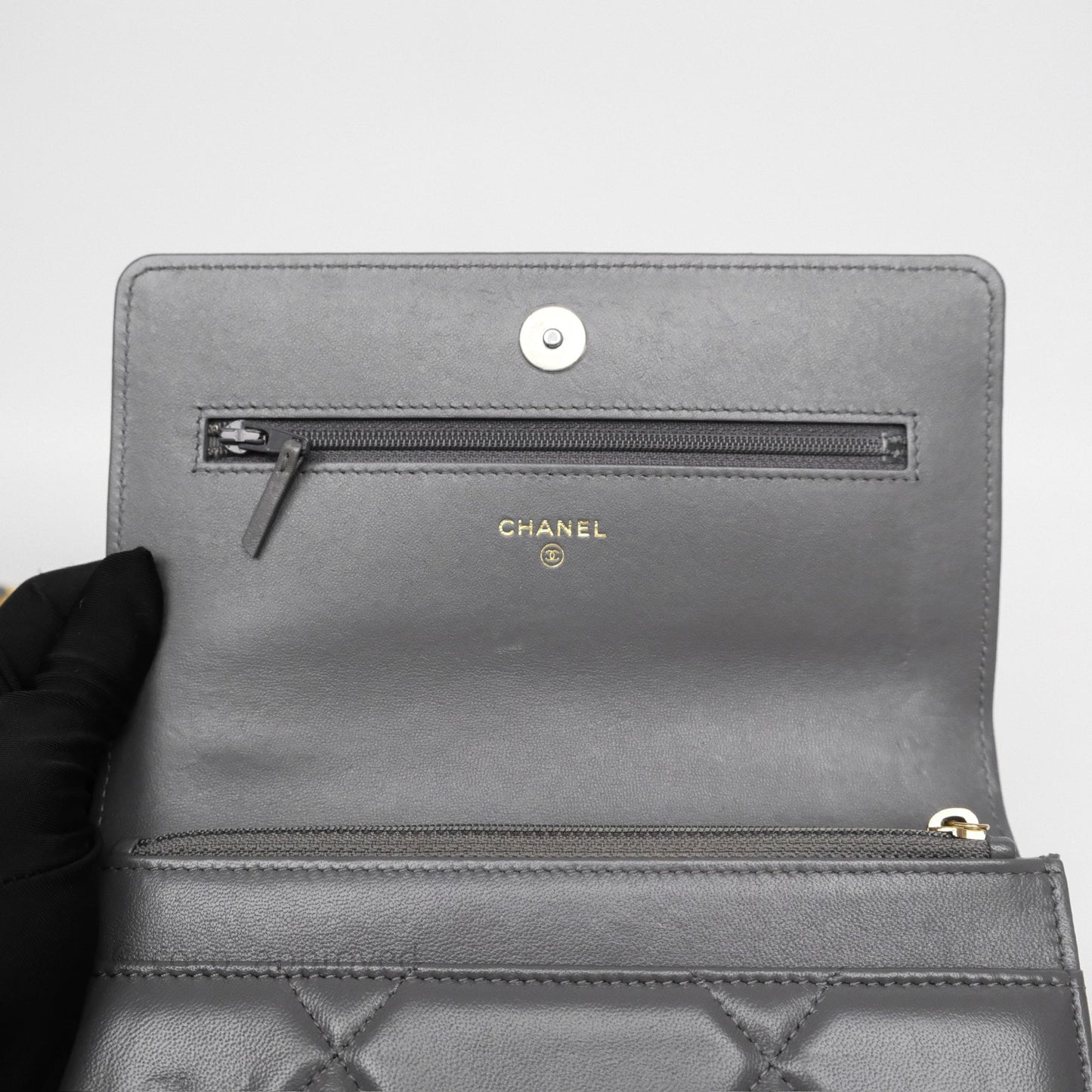 Chanel 19 Wallet on Chain WOC Grey Lambskin Mixed Hardware