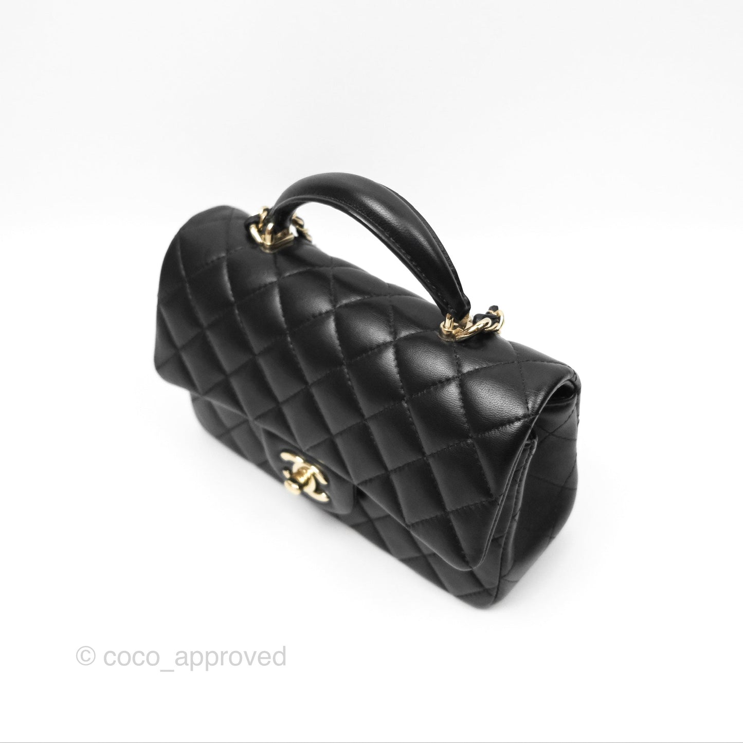 Chanel Top Handle Mini Rectangular Flap Bag Black Lambskin Gold Hardware