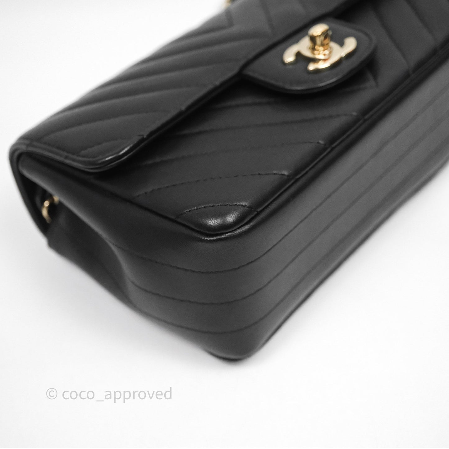 Chanel Quilted Mini Rectangular Chevron Black Lambskin Gold Hardware