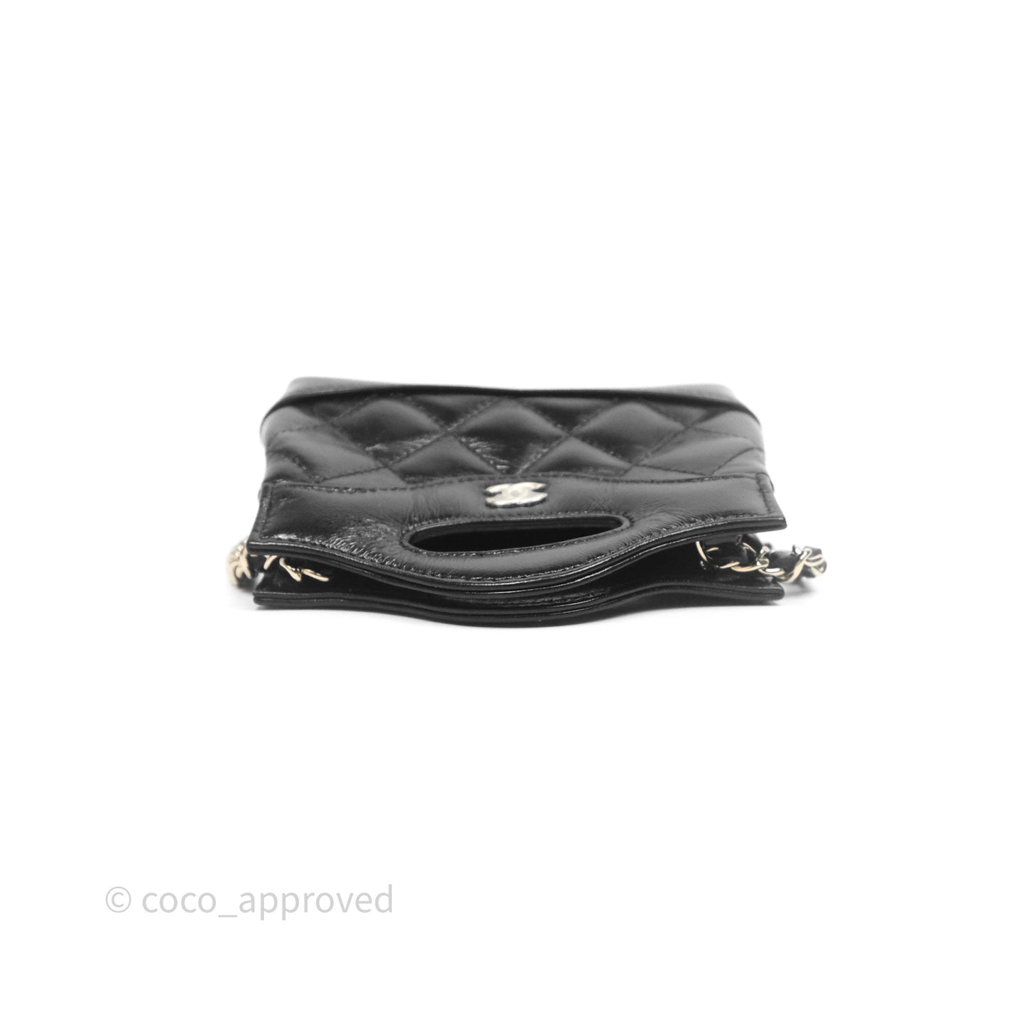 Chanel Micro 31 Clutch With Chain Black Shiny Calfskin Gold Hardware