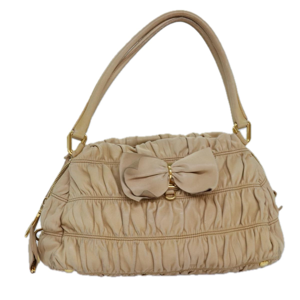 Luxury Prada Hand Bag Nylon Beige Gold  85286