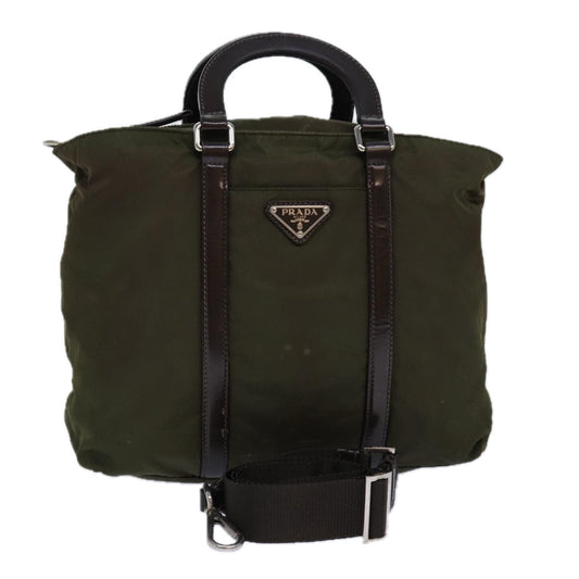 Luxury Prada Hand Bag Nylon 2way Khaki Silver  85292