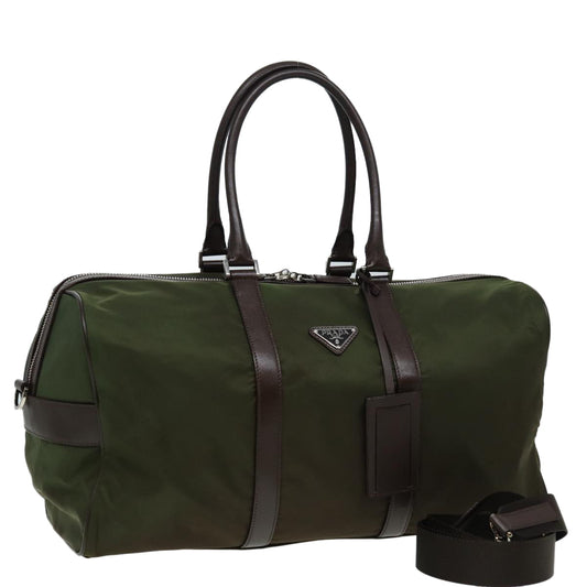 Luxury Prada Boston Bag Nylon Khaki Silver  85295
