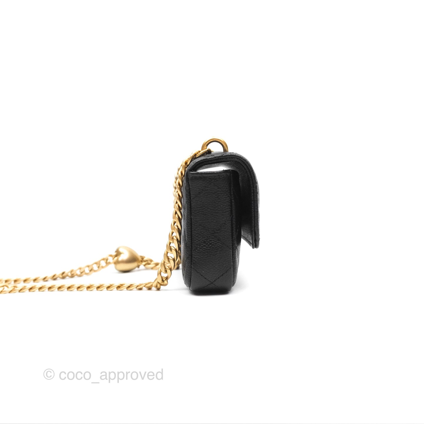 Chanel Mini Clutch With Heart Adjustable Chain Black Caviar Aged Gold Hardware