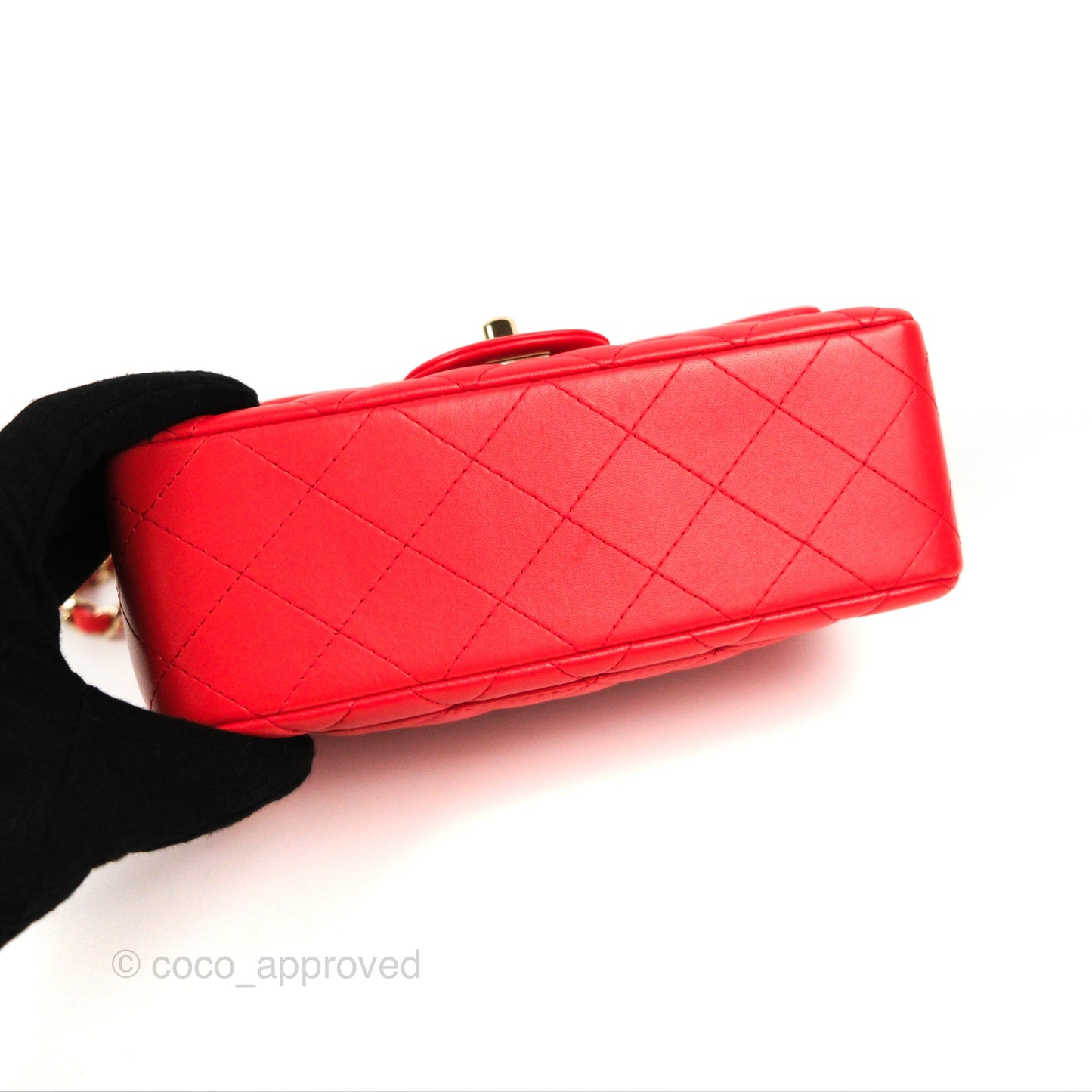 Chanel Quilted Mini Rectangular Flap Red Lambskin Gold Hardware