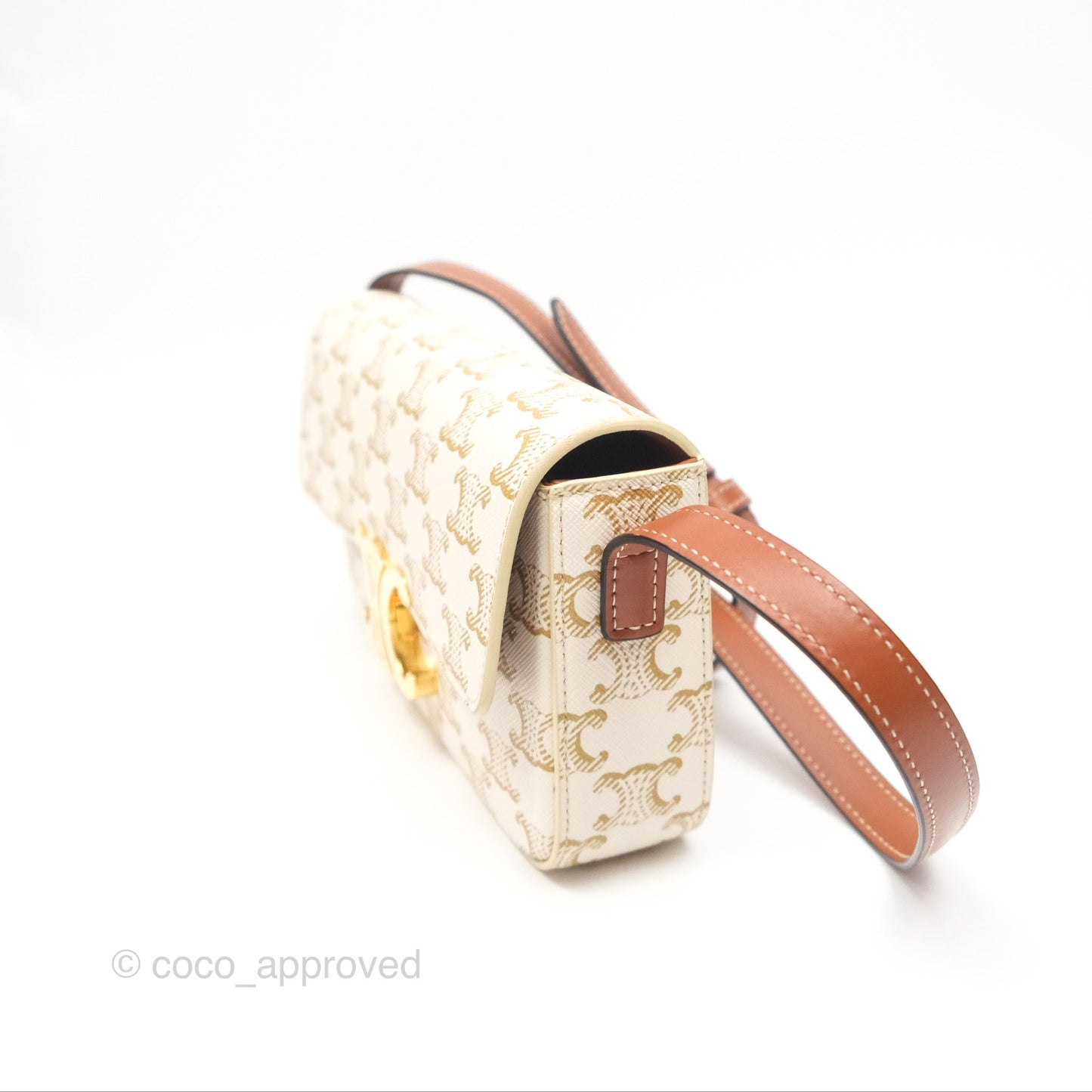 Celine Triomphe Shoulder Bag White Calfskin Triomphe Canvas