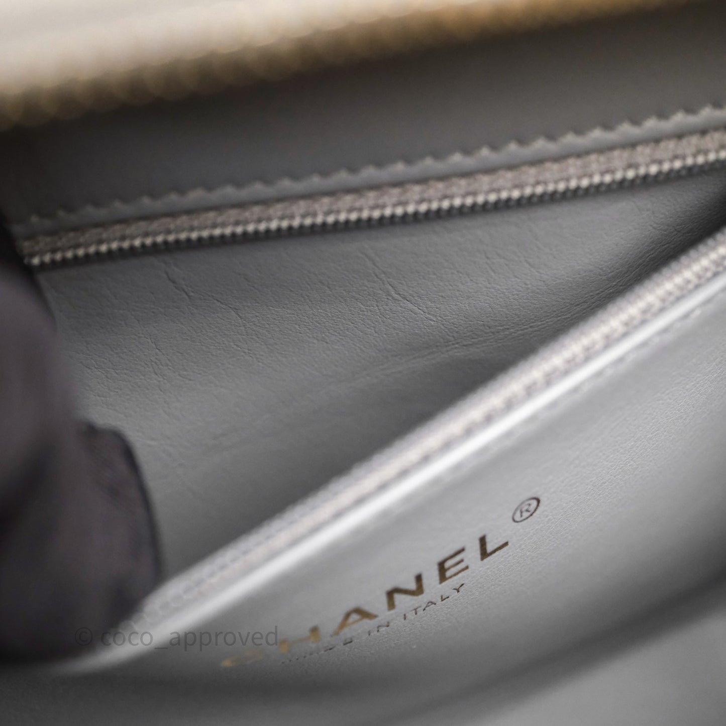 Chanel Medium CC Filigree Vanity Case Quilted Grey Caviar Gold Hardware